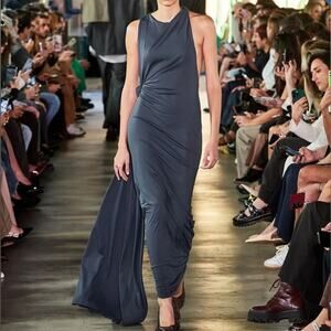 Mondepars Women’s Sleeveless Open Back Navy Train Bodycon Gown Maxi Dress Sz 36